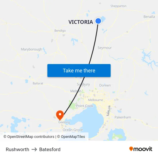 Rushworth to Batesford map