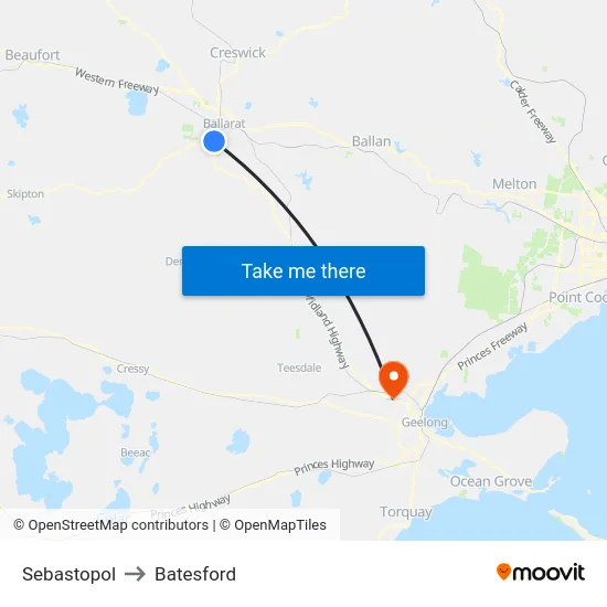 Sebastopol to Batesford map