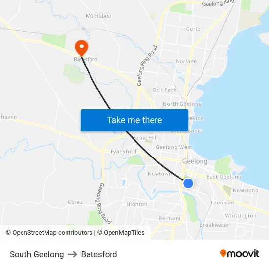 South Geelong to Batesford map