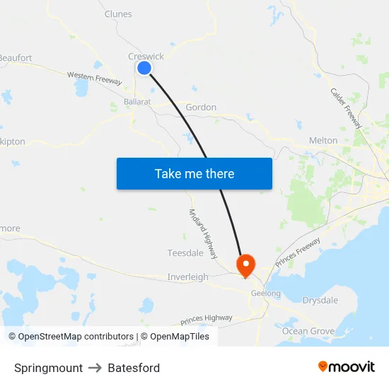 Springmount to Batesford map