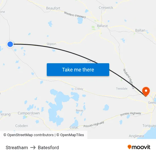 Streatham to Batesford map