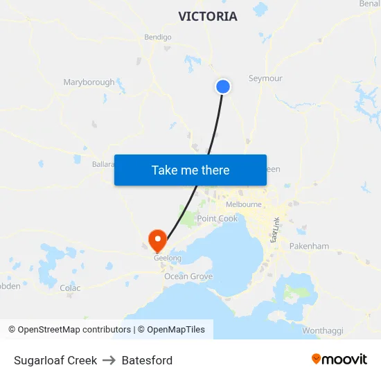 Sugarloaf Creek to Batesford map