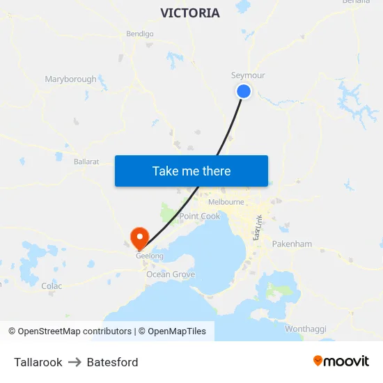 Tallarook to Batesford map