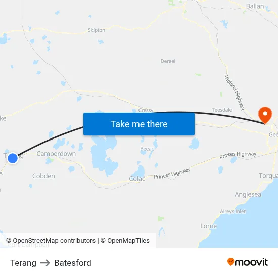 Terang to Batesford map