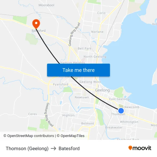 Thomson (Geelong) to Batesford map