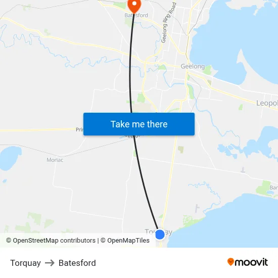 Torquay to Batesford map