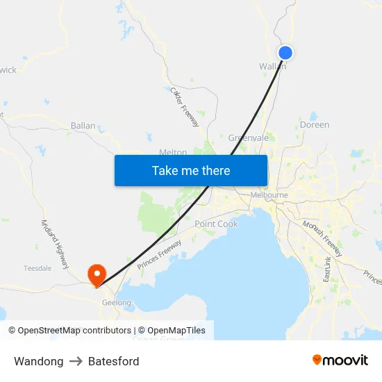 Wandong to Batesford map