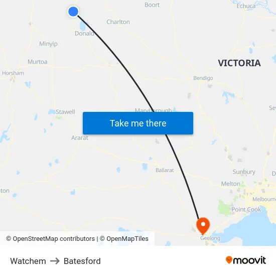 Watchem to Batesford map