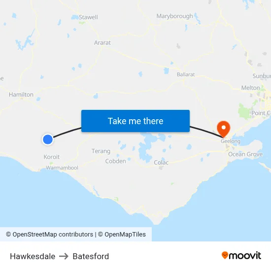 Hawkesdale to Batesford map