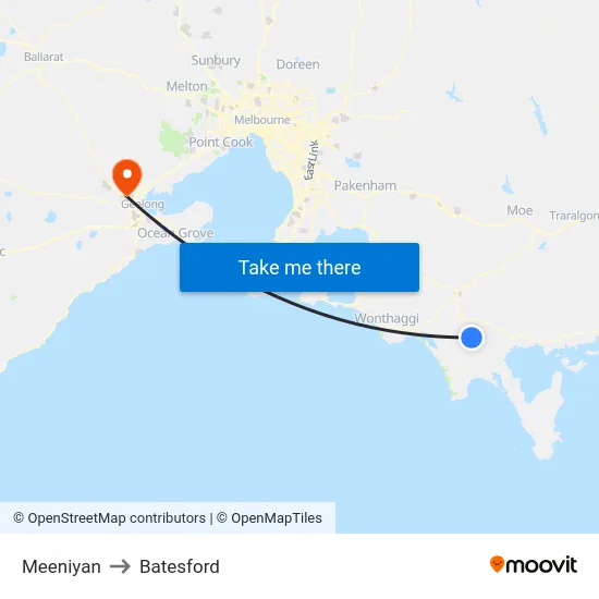 Meeniyan to Batesford map