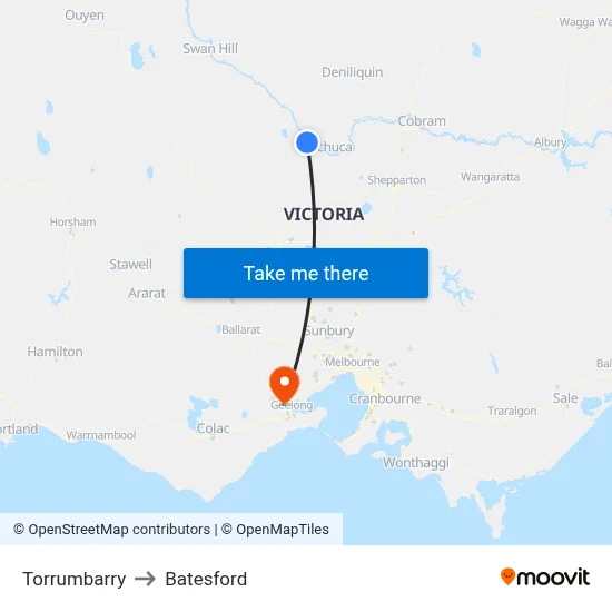 Torrumbarry to Batesford map