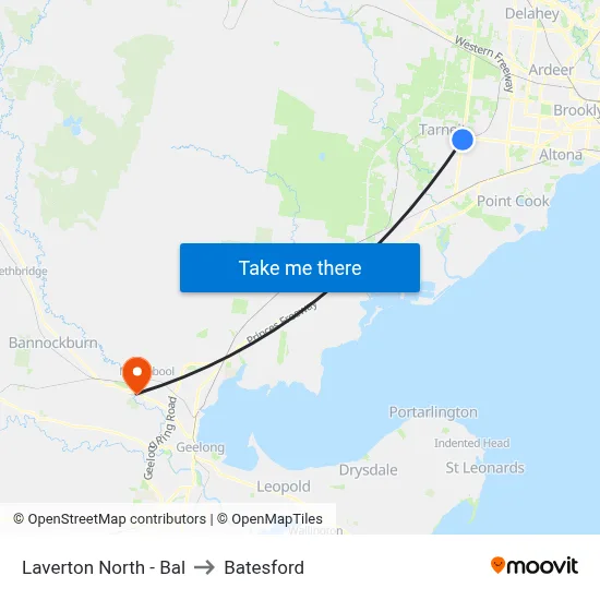 Laverton North - Bal to Batesford map