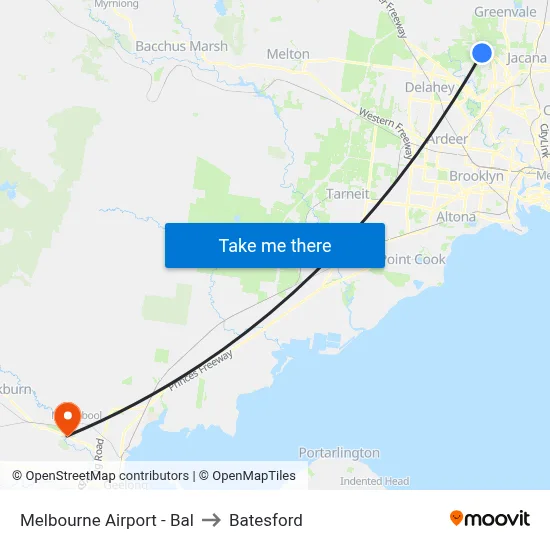 Melbourne Airport - Bal to Batesford map