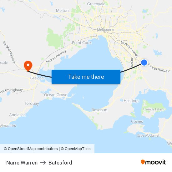 Narre Warren to Batesford map