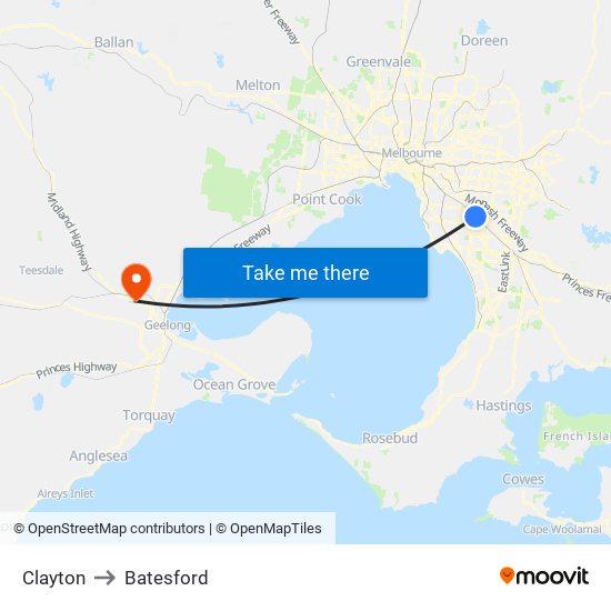 Clayton to Batesford map