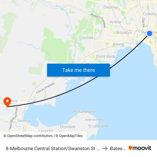 8-Melbourne Central Station/Swanston St (Melbourne City) to Batesford map