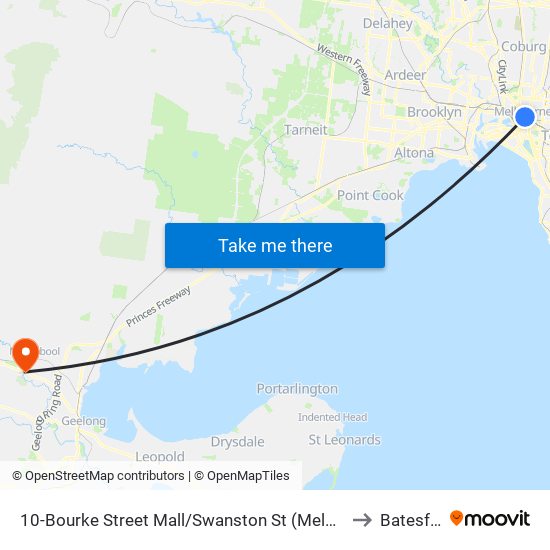 10-Bourke Street Mall/Swanston St (Melbourne City) to Batesford map