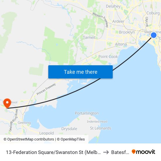 13-Federation Square/Swanston St (Melbourne City) to Batesford map