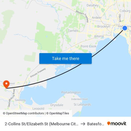 2-Collins St/Elizabeth St (Melbourne City) to Batesford map