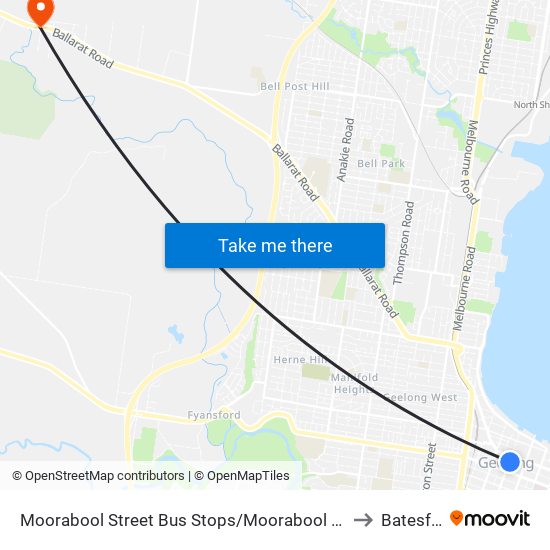 Moorabool Street Bus Stops/Moorabool St (Geelong) to Batesford map