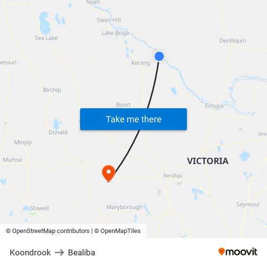 Koondrook to Bealiba map