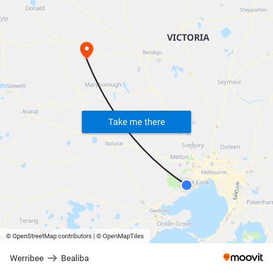 Werribee to Bealiba map