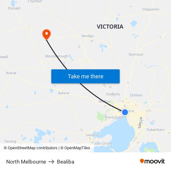 North Melbourne to Bealiba map