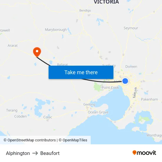 Alphington to Beaufort map