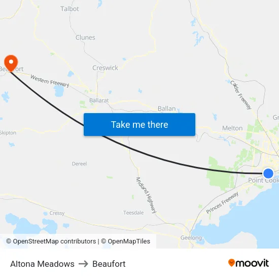 Altona Meadows to Beaufort map