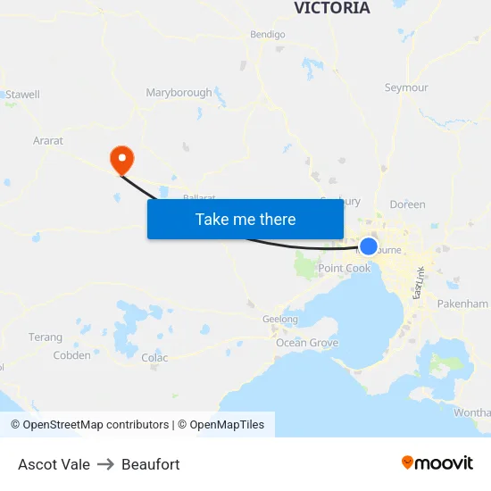 Ascot Vale to Beaufort map