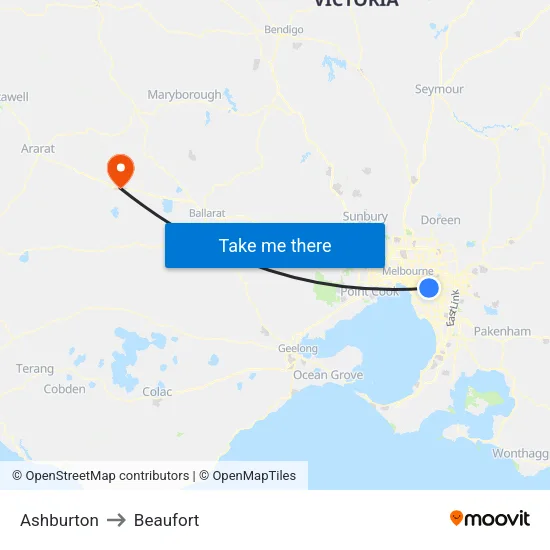Ashburton to Beaufort map
