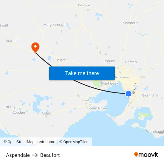 Aspendale to Beaufort map