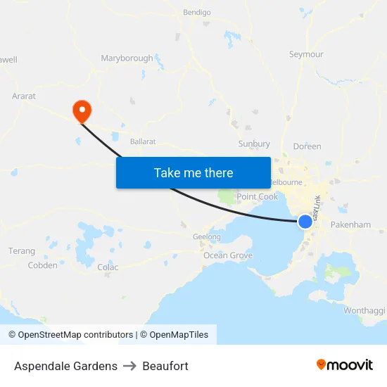 Aspendale Gardens to Beaufort map