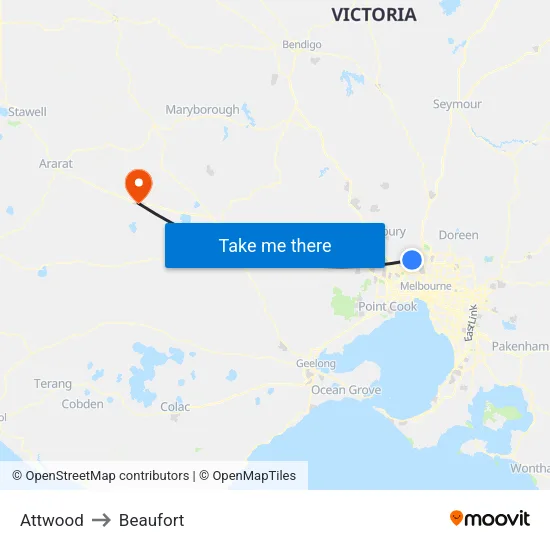 Attwood to Beaufort map