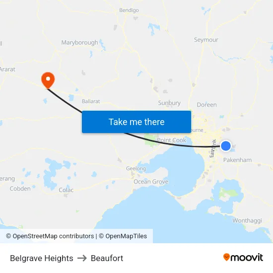 Belgrave Heights to Beaufort map