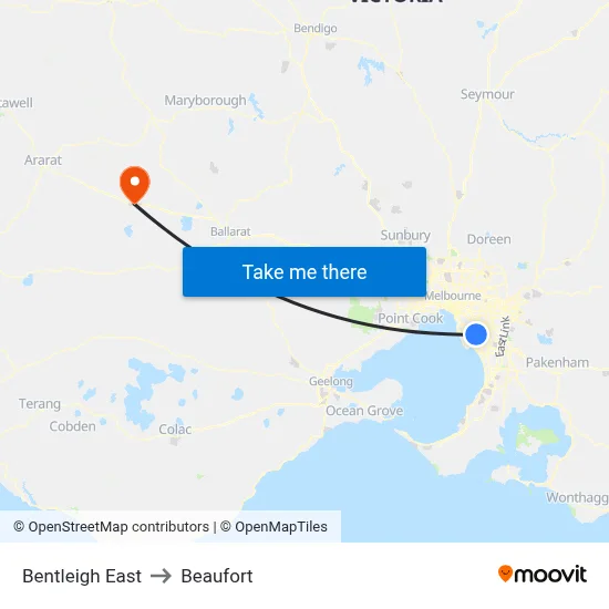Bentleigh East to Beaufort map