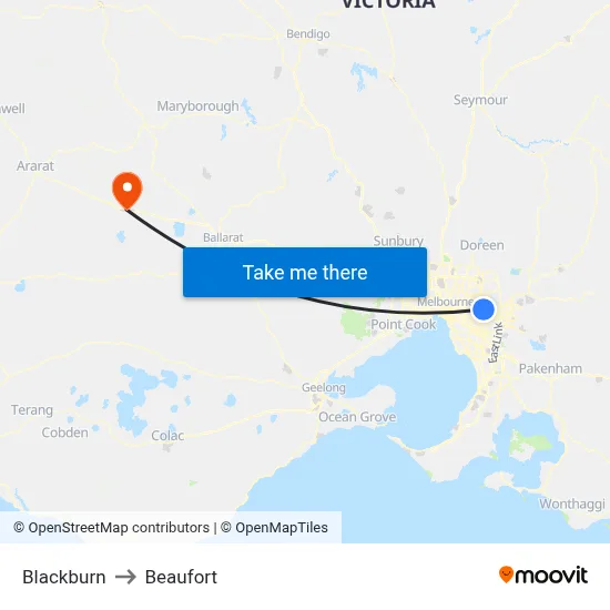 Blackburn to Beaufort map