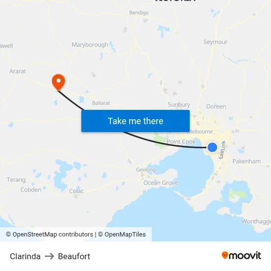 Clarinda to Beaufort map
