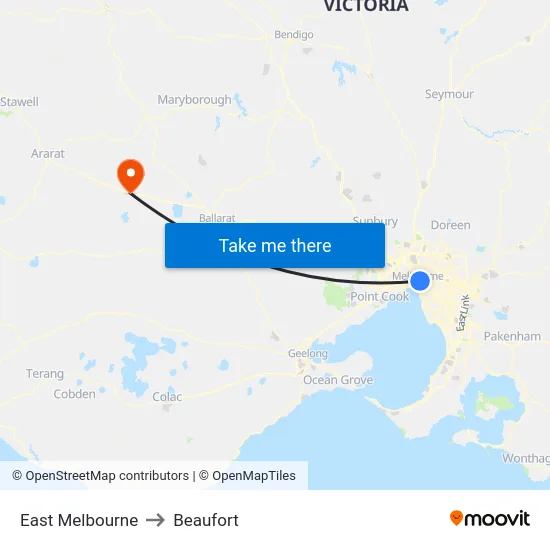 East Melbourne to Beaufort map