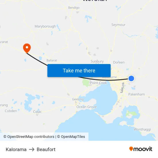 Kalorama to Beaufort map