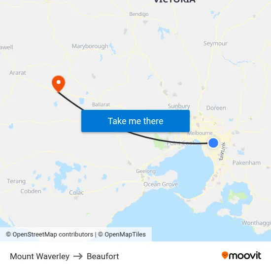 Mount Waverley to Beaufort map