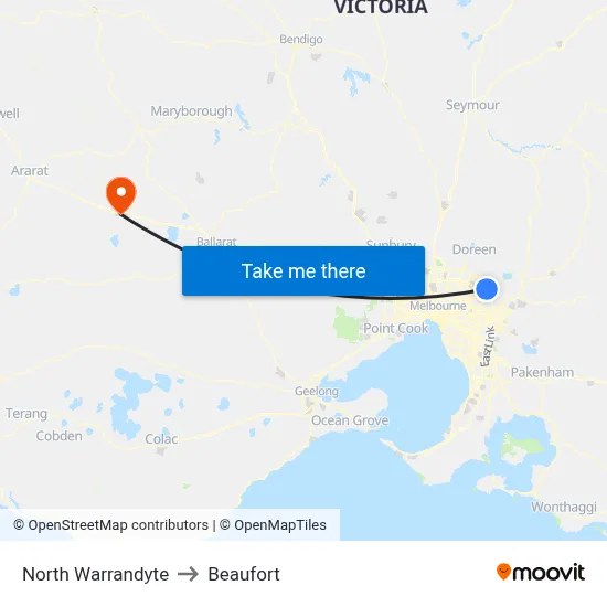 North Warrandyte to Beaufort map