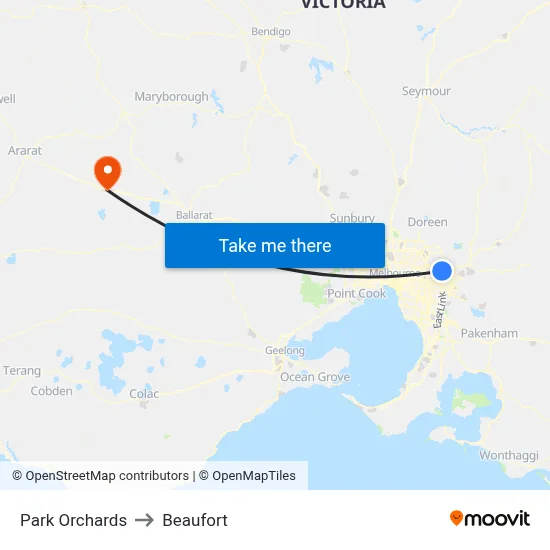 Park Orchards to Beaufort map