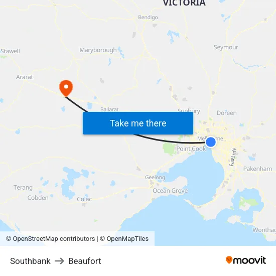 Southbank to Beaufort map
