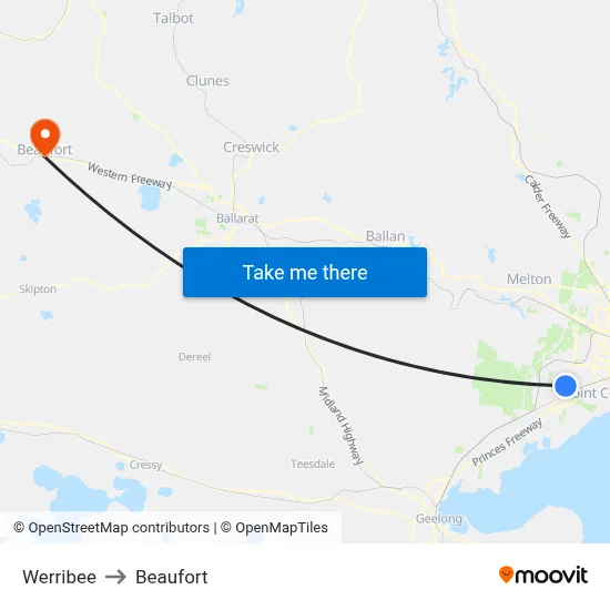 Werribee to Beaufort map