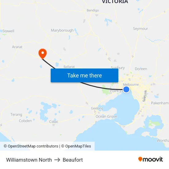 Williamstown North to Beaufort map