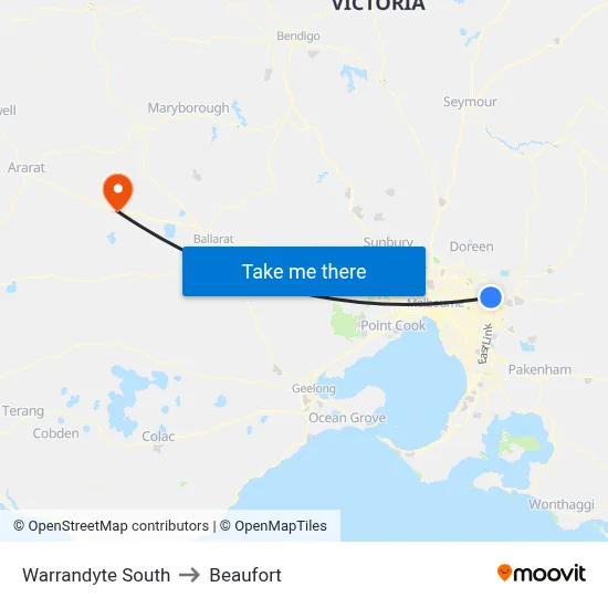 Warrandyte South to Beaufort map