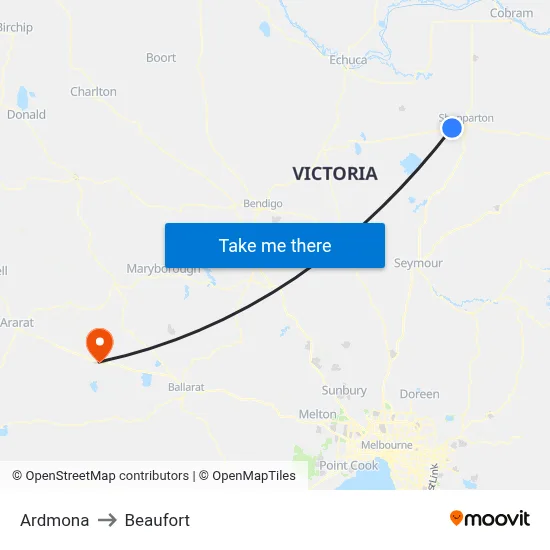 Ardmona to Beaufort map
