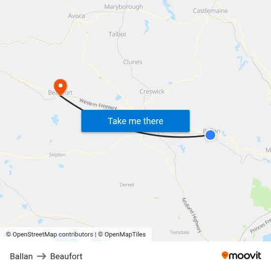 Ballan to Beaufort map