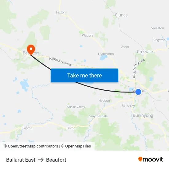 Ballarat East to Beaufort map